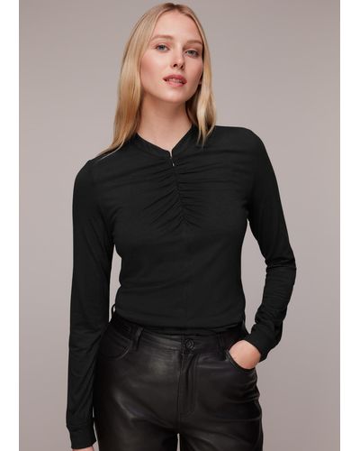 Whistles Ruched Zip Neck Top - Black