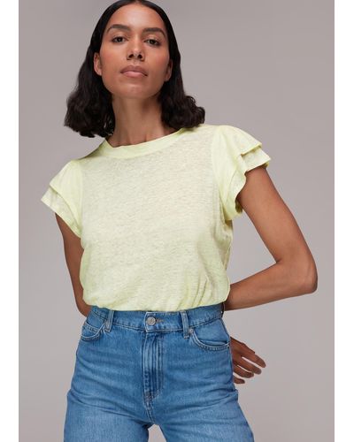 Whistles Laura Linen Frill Sleeve Top - Yellow