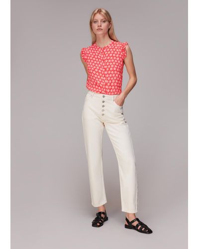 Whistles Daisy Check Frill Blouse - Pink