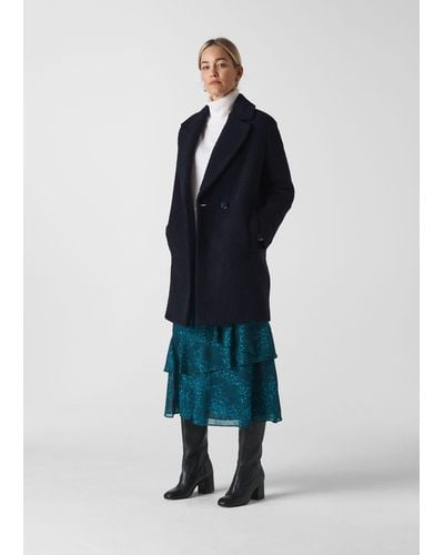 Whistles Boucle Double Breasted Coat - Blue