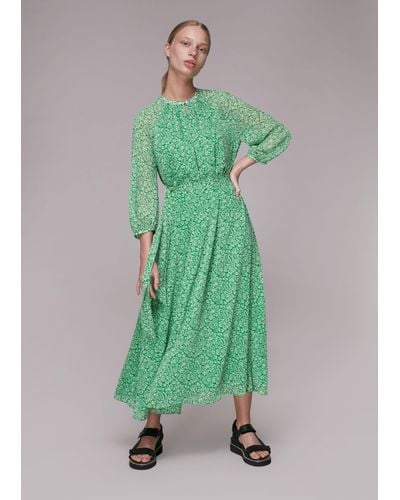 Whistles Indo Floral Trapeze Dress - Green