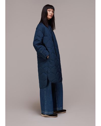 Whistles Longline Quilted Coat - Blue