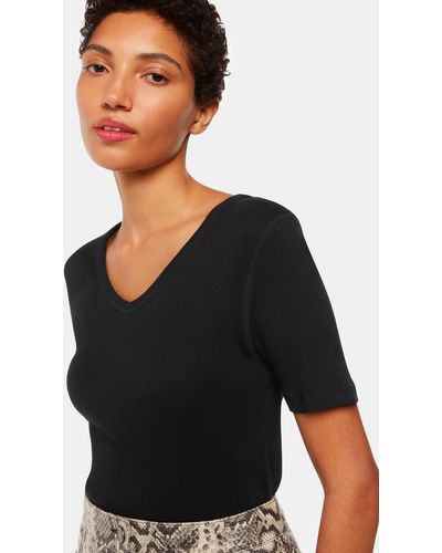 Whistles V Neck Ribbed T-shirt - Black