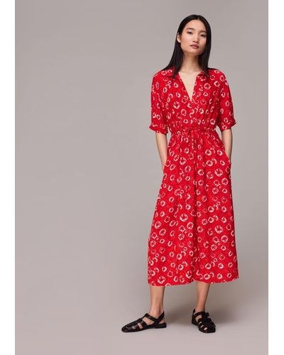 Whistles Hilda Tie Dye Floral Dress - Red