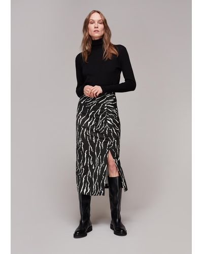 Whistles Vertical Tiger Ruched Skirt - Multicolour