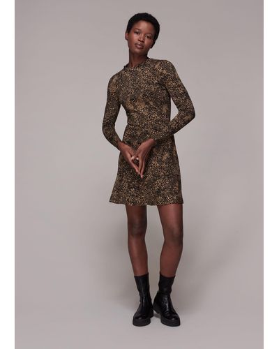 Whistles Jacquard Leopard Flippy Dress - Brown