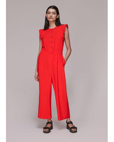 Whistles Frill Sleeve Button Jumpsuit - Red