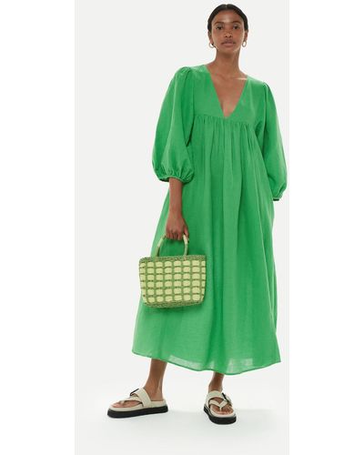 Whistles Gloria Linen Blend Dress - Green
