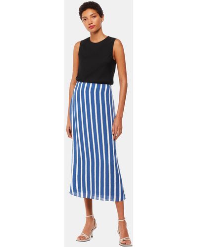 Whistles Crinkle Stripe Midi Skirt - Blue