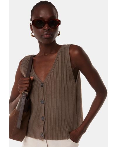 Whistles Button Front V Neck Tank - Brown