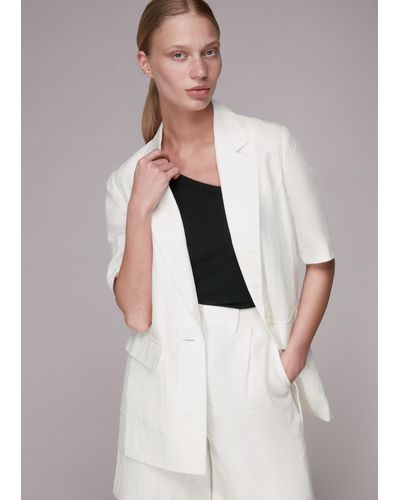 Whistles Short Sleeve Linen Jacket - White