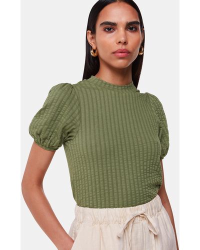 Whistles Textured Puff Sleeve Top - Green