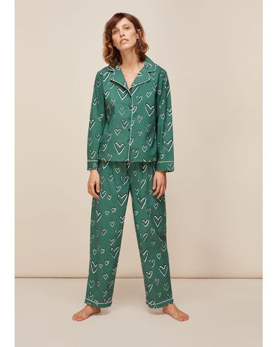 Whistles Heart Print Cotton Pyjama Set - Green