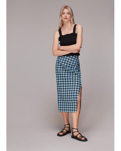 Whistles Gingham Ruched Front Skirt - Multicolour
