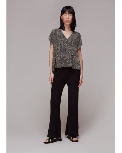 Whistles Spotted Check Peplum Top - Grey