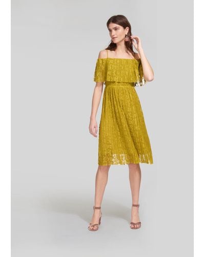 Whistles Off Shoulder Pleated Dress - Yellow