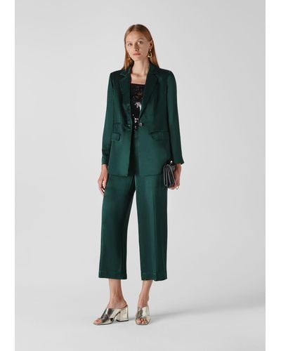 Whistles Satin Cropped Trouser - Green