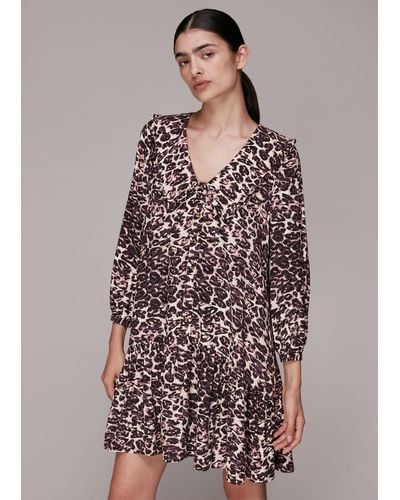 Whistles Clouded Leopard Collar Dress - Brown