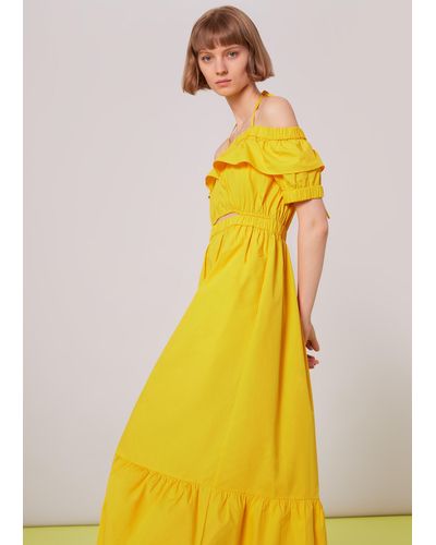 Whistles Serena Poplin Bardot Dress - Yellow