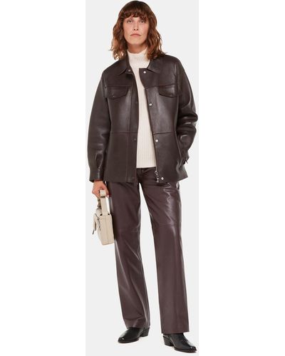 Whistles Flat Front Leather Trousers - Brown