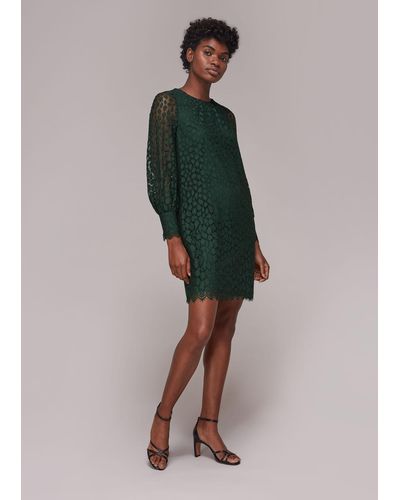 Whistles Animal Lace Tie Detail Dress - Green