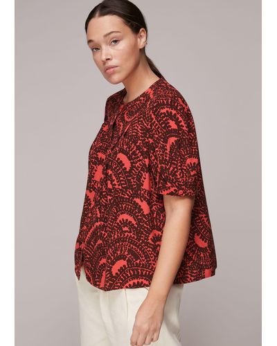 Whistles Scallop Stamped Print Blouse - Red
