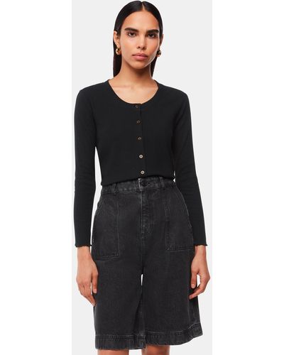 Whistles Ribbed Jersey Button Top - Black