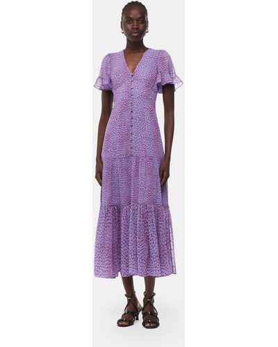 Whistles Sketched Cheetah Dobby Dress - Purple