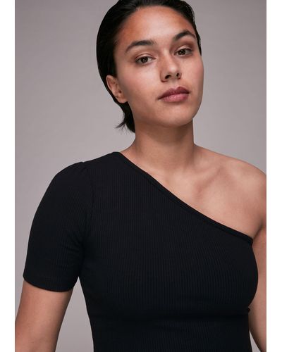 Whistles Ribbed One Sleeve Top - Black