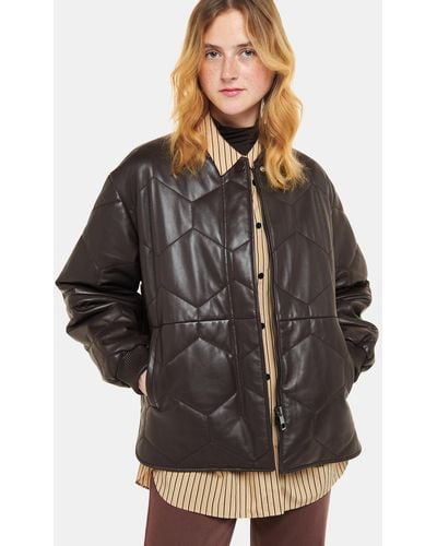 Whistles Cleo Leather Quilted Jacket - Grey