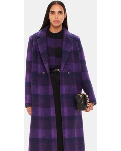 Whistles Camila Wool Check Coat - Purple