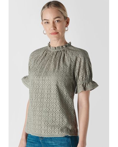 Whistles Augustina Broderie Top - Grey