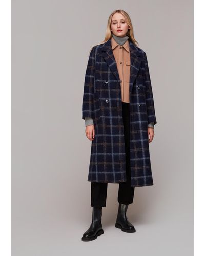 Whistles Wool Double Breast Check Coat - Blue