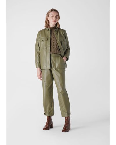 Whistles Leather Cargo Trouser - Green
