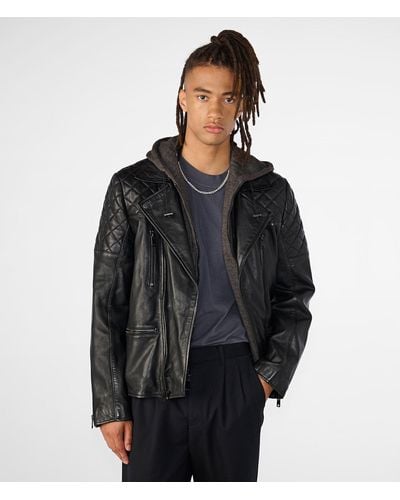 Wilsons Leather Wyatt Leather Jacket With Removable Fleece Hood - Black