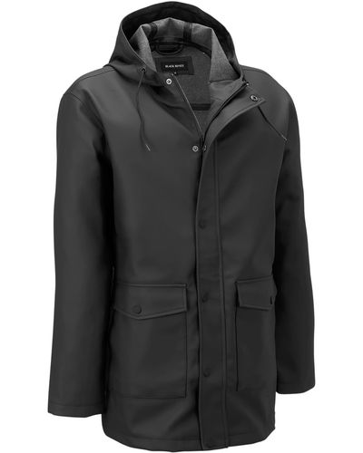 Wilsons Leather Black Rivet Hooded Long Rain Jacket