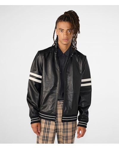 Wilsons Leather Jacob Bomber Jacket With Stripe - Black