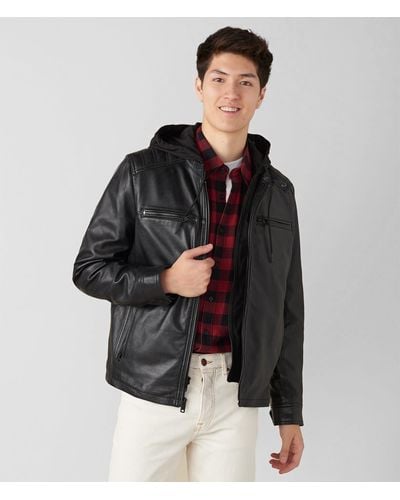 Wilsons Leather Blake Genuine Leather Jacket With Hood - Black