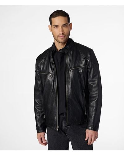 Wilsons Leather Drew Genuine Leather Jacket With Accordian Shoulder - Black