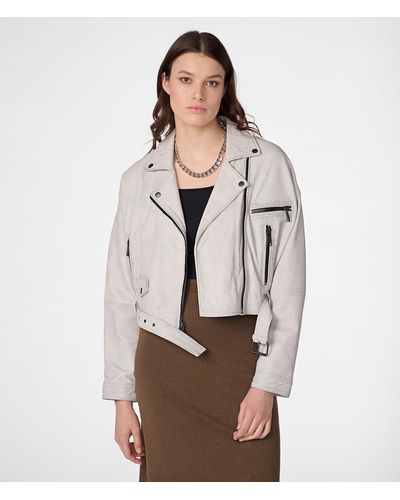 Wilsons Leather Raquel Oversized Cropped Moto Jacket - Natural