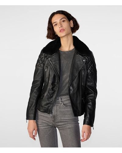 Wilsons Leather Rose Moto Jacket With Removeable Shearling Collar - Black