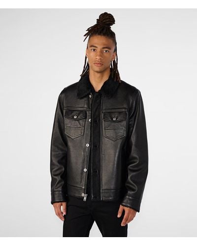 Wilsons Leather Dante Button Up With Shearling Collar - Black