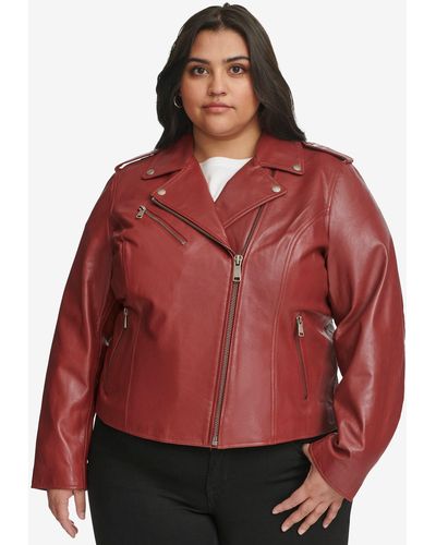 Wilsons Leather Plus Size Madeline Asymmetrical Leather Jacket - Red