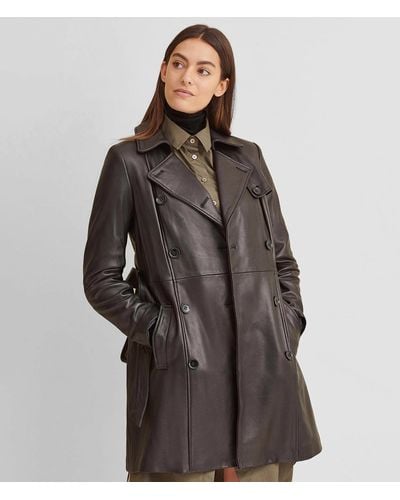Wilsons Leather Double-breasted Belted Leather Trench Coat - Black