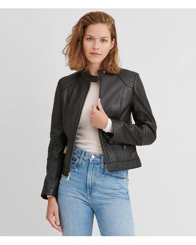 Wilsons Leather Leather Jacket With Quilted Shoulder - Black