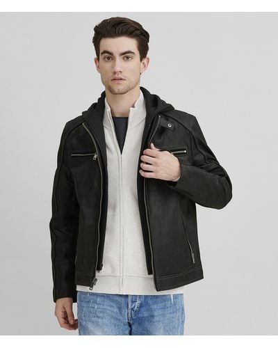 Wilsons Leather Jason Vintage Hooded Leather Jacket - Black