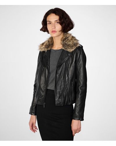 Wilsons Leather Zoe Moto Jacket With Faux Fur Collar - Black