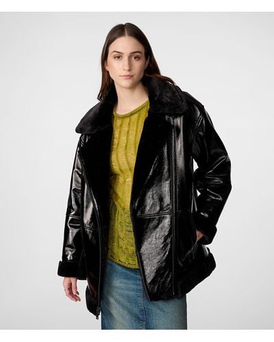 Wilsons Leather Alicia Shine Leather Oversized Moto Jacket - Black