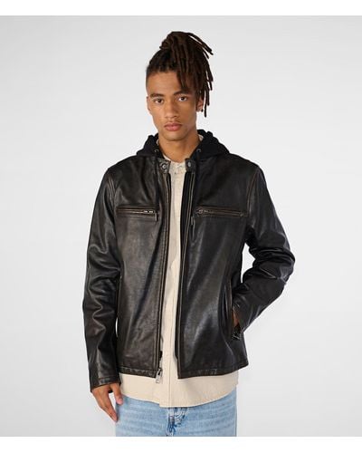 Wilsons Leather Alan Leather Jacket With Hood - Black