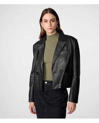 Wilsons Leather Maddy Cropped Leather Blazer - Black